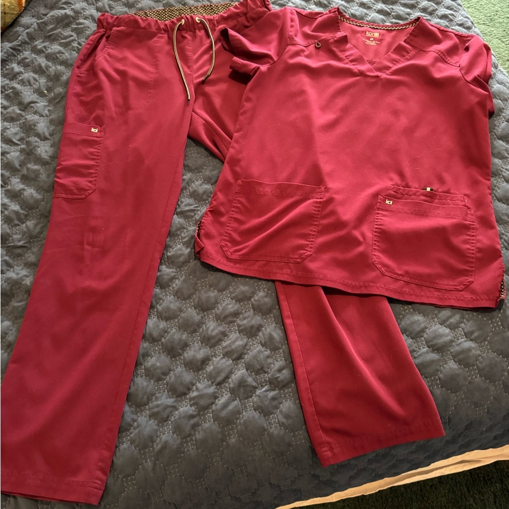 koi Women's Straight Leg Scrub Set in wine